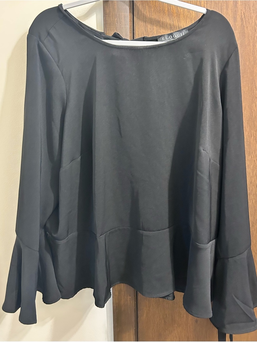 Eloquii Black Long-Sleeve Top with Flared Ruffle Cuffs